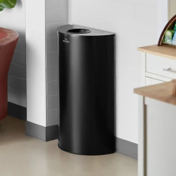 Lancaster Table & Seating 12 Gallon Black Powder-Coated Metal Half Round Decorative Trash Can