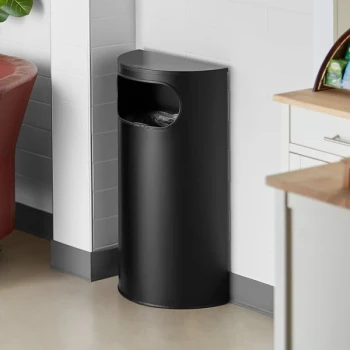 Lancaster Table & Seating 9 Gallon Black Powder-Coated Metal Half Round Decorative Trash Can with Side Opening