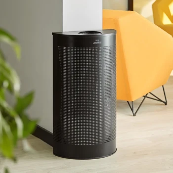 Lancaster Table & Seating 12 Gallon Black Perforated Powder-Coated Metal Half Round Decorative Trash Can