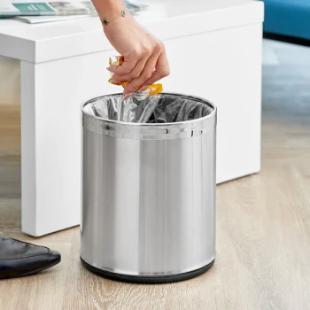 Lancaster Table & Seating 2.1 Gallon Stainless Steel Round Decorative Wastebasket with Open Top