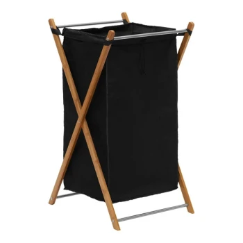 Household Essentials Black Laundry Hamper with Bamboo X-Frame HH6540-1