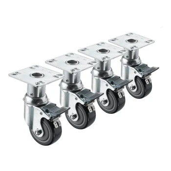 Krowne 28-114S 6" - 7" Adjustable Height Swivel Plate Caster Set with 3 1/2" x 3 1/2" Plates and Front Brakes