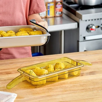 Cambro 32HP2H150 H-Pan™ 1/3 Size Amber High Heat Plastic Food Pan with Double Handle - 2 1/2" Deep