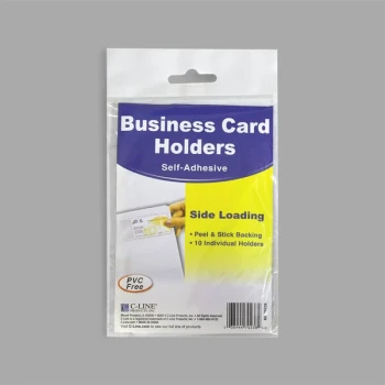 C-Line 70238 3 1/2" x 2" Clear Side Load Self-Adhesive Business Card Holder - 10/Pack