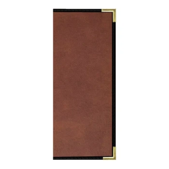 H. Risch, Inc. 4 1/4" x 11" Brown Tuxedo Leather Customizable 12 View Menu Cover with Interior Pocket