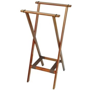 CSL 1178BSO Back Saver 38" Dark Walnut Extra Tall Wood Tray Stand with Brown Bottom Straps - 5/Pack