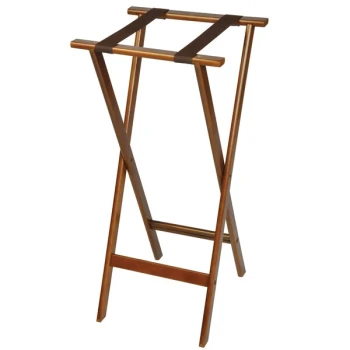 CSL 1178-1 Back Saver 38" Dark Walnut Extra Tall Wood Tray Stand with Brown Straps