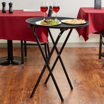 TableCraft 24BK Black-Powder-Coated Metal Tray Stand - 31"