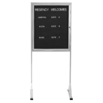 Aarco FMD3624 36" x 24" x 72" Enclosed Aluminum Indoor Freestanding Message Center with Black Letter Board - 1 Hinged Locking Door