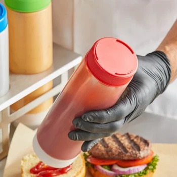 TableCraft 63FCAPR Solid Red End Cap for Inverted or Squeeze Bottles with a 63 mm Opening - 12/Pack