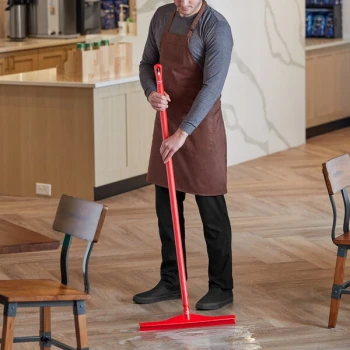 Vikan 19 11/16" Red Ultra-Hygienic Single Blade Rubber Floor Squeegee with 51 3/16" Ultra-Hygienic Handle