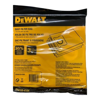 DeWalt DXVA19-4104 Disposable Dust Filter Bag for Select 5 Gallon DXV Series - 3/Pack