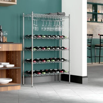 Regency 14" x 36" 4 Shelf 32-Bottle Wire Wine Rack with 54" Posts