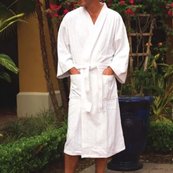 Oxford Waffle Weave Kimono Style Bath Robe - 48" x 60" 100% Cotton 25 lb.