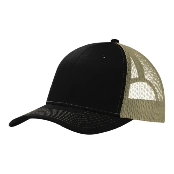 Port Authority C402 Customizable Black / Tan 6-Panel Trucker Cap With Mesh Back - Structured, Mid Profile