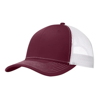 Port Authority C402 Customizable Maroon / White 6-Panel Trucker Cap With Mesh Back - Structured, Mid Profile