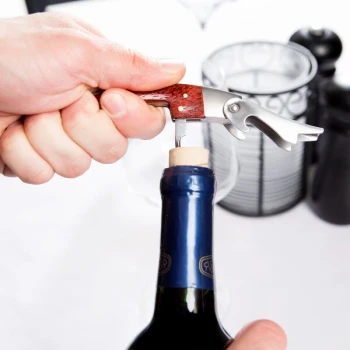 Franmara Curved Stainless Steel Waiter's Corkscrew with Burgundy Wood Inset Handle 3196