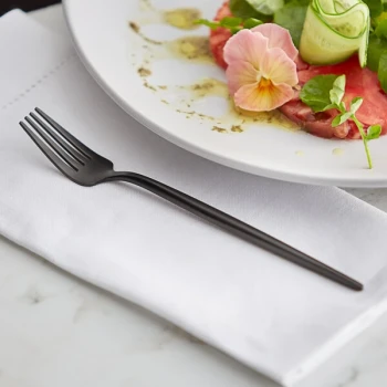 Acopa Odin Black 7 5/16" 18/8 Brushed Stainless Steel Extra Heavy Weight Forged Salad / Dessert Fork - 12/Case