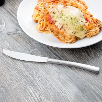 Libbey 962 5501 Oceanside 9 1/4" 18/0 Stainless Steel Heavy Weight Solid Handle Dinner Knife with Serrated Blade - 12/Case
