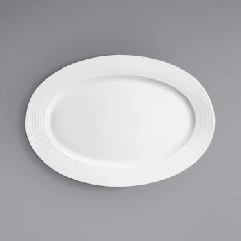 RAK Porcelain Rondo 12 5/8" x 8 5/8" Ivory Embossed Wide Rim Porcelain Oval Plate - 6/Case