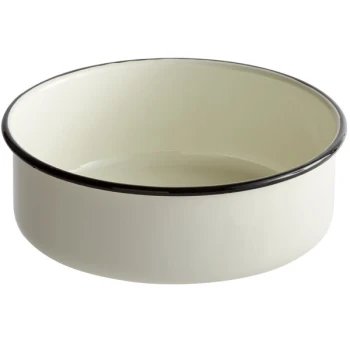 TableCraft 80016 Enamelware 56 oz. Black and Cream White Rolled Rim Round Round Bowl