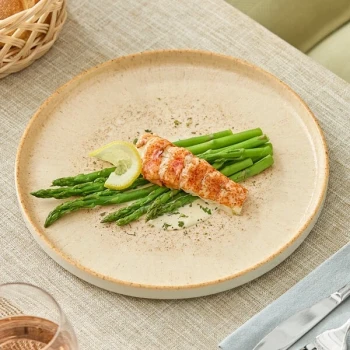 Acopa Cape 9 13/16" Round Dune Beige Stackable Porcelain Plate - 12/Case