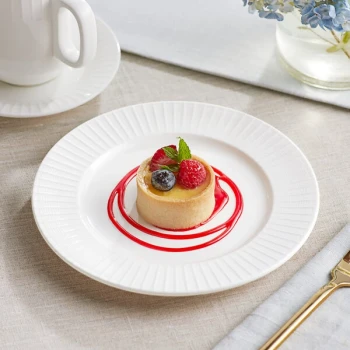 Acopa Cordelia 8 1/2" Bright White Embossed Wide Rim Porcelain Plate - 24/Case