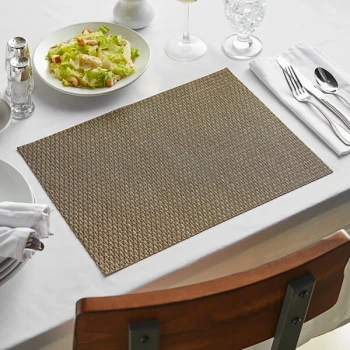 Front of the House Metroweave 16" x 12" Beige Rattan Woven Vinyl Rectangle Placemat - 12/Pack