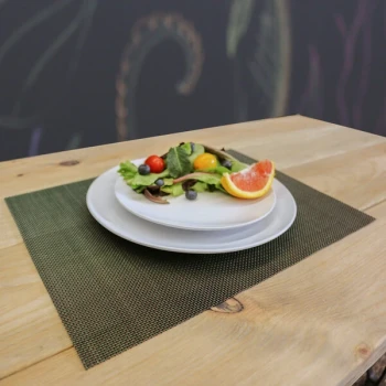 H. Risch, Inc. GA-5002 16" x 12" Green / Brown Woven Vinyl Rectangle Placemat - 12/Pack