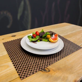 H. Risch, Inc. GA-2002 16" x 12" Bronze / Brown Woven Vinyl Rectangle Placemat - 12/Pack
