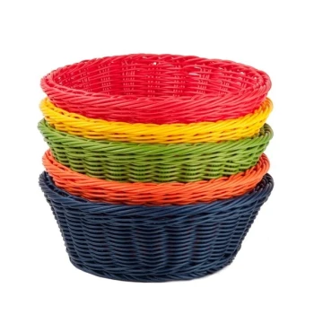 TableCraft HM1175A 8 1/4" x 3 1/4" Round Rattan Basket with Assorted Colors - 5/Pack
