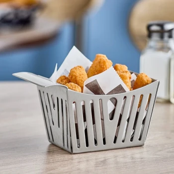 TableCraft SPB 5 3/8" x 3 3/8" x 3 1/8" Stamped Pinstriped Stainless Steel Side French Fry Basket
