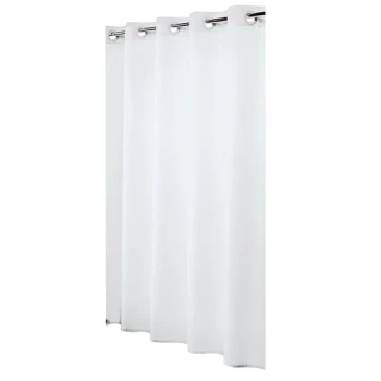 Hookless HBH31LIN01 White Nylon Shower Curtain with Matching Flat Flex-On Rings and Weighted Corner Magnets - 71" x 74"