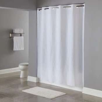 Hookless HBH04PDT01 White 8-Gauge Pin Dot Shower Curtain with Matching Flat Flex-On Rings and Weighted Corner Magnets - 71" x 74"
