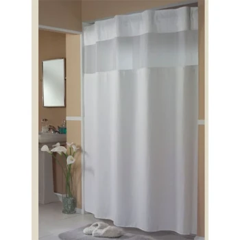 Hookless HBH52H101X White Mini Waffle Shower Curtain with Ring Concealing Header, It's A Snap! Polyester Liner with Magnets, and Poly-Voile Translucent Window - 71" x 77"
