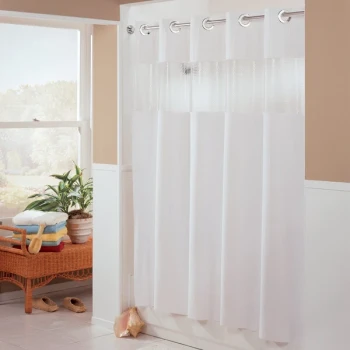 Hookless HBH41BUB01W White The Major Shower Curtain with Matching Flat Flex-On Rings, Weighted Corner Magnets, and Bubble-Textured Window - 71" x 77"