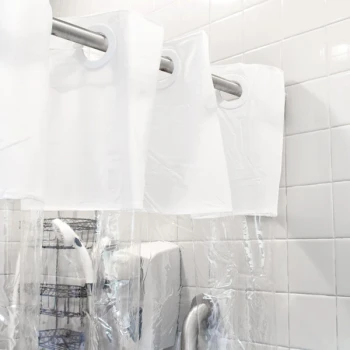 Hookless HBH08VIS01 White 8-Gauge Vision Shower Curtain with Vinyl Window and Weighted Corner Magnets - 71" x 74"