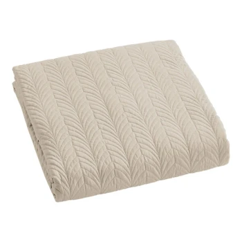 Berkshire Hospitality Flourish 90" x 94" Full / Queen Size Sand 100% Polyester Botanical Leaf Quilt Coverlet - 4/Case