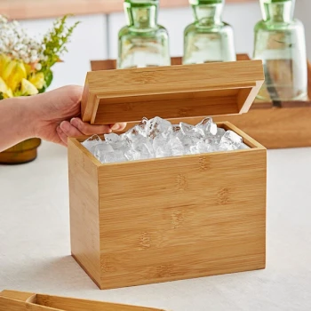 room360 Bali 2 Qt. Natural Finish Rectangular Bamboo Ice Bucket with Lid - 2/Case