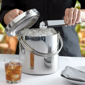 TableCraft H303 Double Wall Stainless Steel 3.75 Qt. Ice Bucket with Lid and Tong