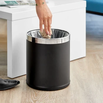 Lancaster Table & Seating 2.1 Gallon Black Steel Round Decorative Wastebasket with Open Top