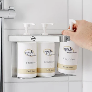 Novo Triple Bottle Bracket for 10.14 oz. Hotel and Motel Amenities