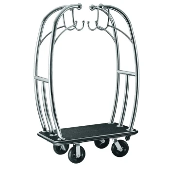 CSL 3699BK-010-BLK Angel Style Bellman's Cart with Black Carpet Base, Black Bumper, Clothing Rail, and 8" Black Pneumatic Casters - 48" x 24" x 72"