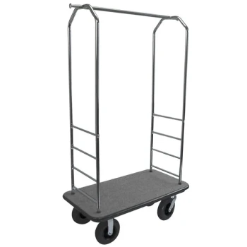 CSL 2000GY-080 43" x 23" x 72 1/2" Customizable Easy-Mover Chrome Series Gray Carpeted Luggage Cart with 8" Black Semi-Pneumatic Casters