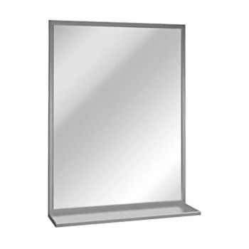American Specialties, Inc. 18" x 30" Plate Glass Mirror with Stainless Steel Chan-Lok Frame and Shelf 10-0625-1830