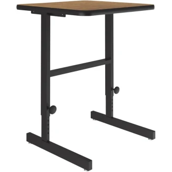Correll 20" x 24" Medium Oak Thermal-Fused Laminate Top 34" - 42" Adjustable Standing Height Work Station