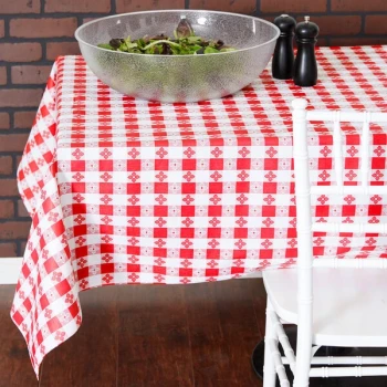 Intedge 25 Yard Roll 52" Wide Red Gingham Vinyl Table Cover with Flannel Back