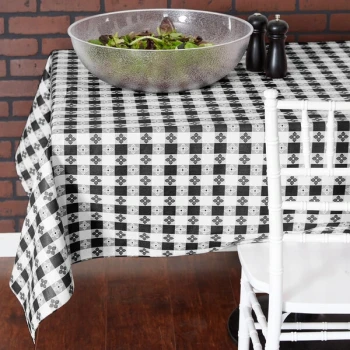 Intedge 25 Yard Roll 52" Wide Black Gingham Vinyl Table Cover with Flannel Back