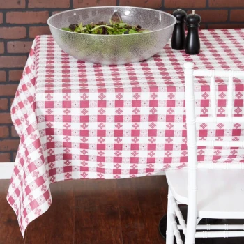 Intedge 25 Yard Roll 52" Wide Burgundy Gingham Vinyl Table Cover with Flannel Back