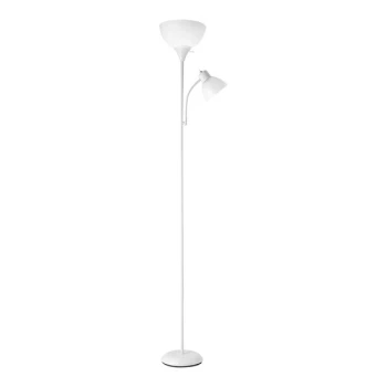 Globe Delilah 72" Matte White Dimmable Torchiere Floor Lamp with Adjustable Reading Light and White Frosted Plastic Shades - 120V, 150W